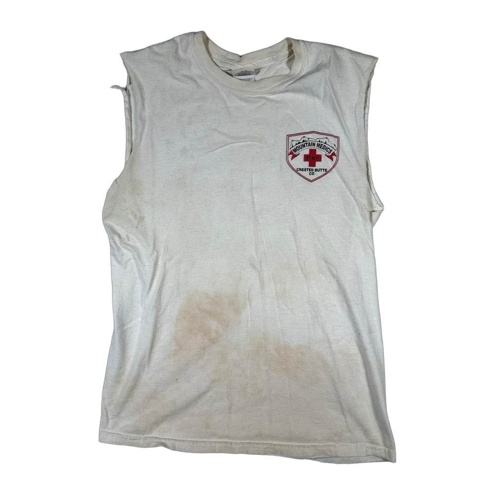 Gildan Mountain‎ Medics Staff Crested Butte CO Sleeveless T Shirt Small White